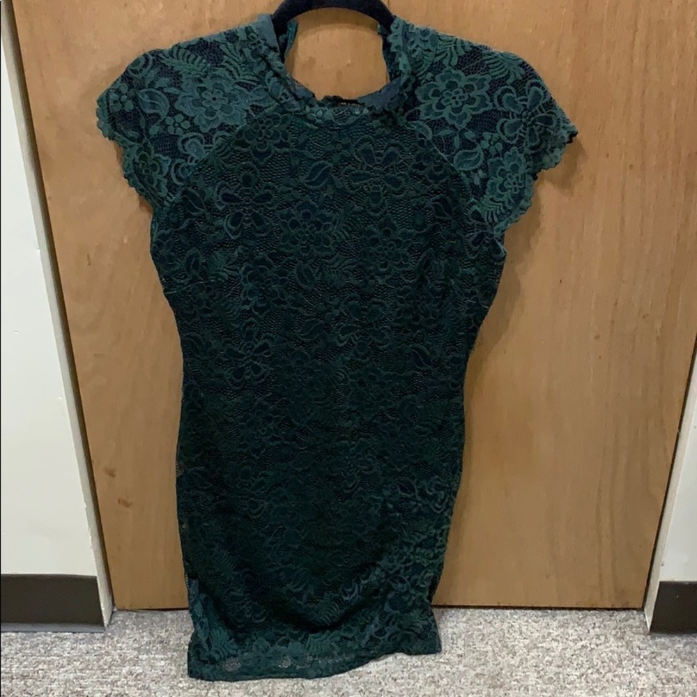 Green flower turtleneck dress